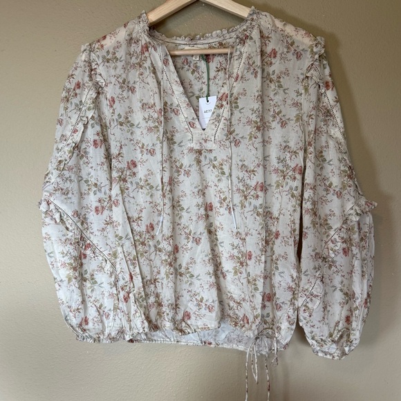 Cotton Floral Boho Blouse NWT Size Large AE77 Premium - Picture 2 of 9